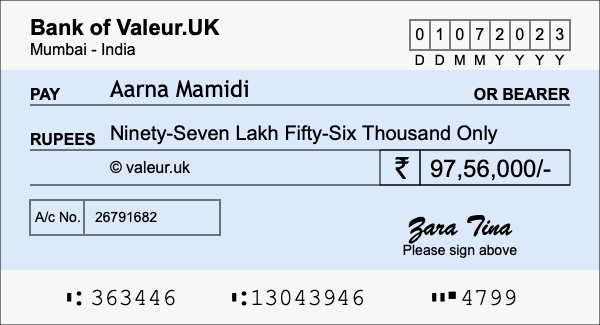 How to write a cheque for 97.56 lakh rupees