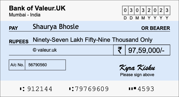 How to write a cheque for 97.59 lakh rupees