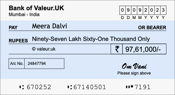 How to write a cheque for 97.61 lakh rupees