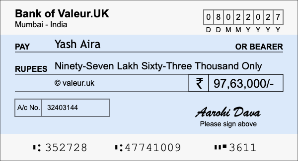 How to write a cheque for 97.63 lakh rupees