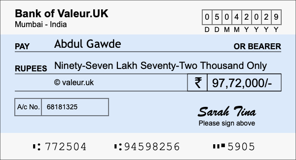 How to write a cheque for 97.72 lakh rupees