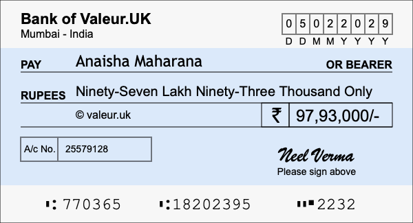 How to write a cheque for 97.93 lakh rupees How to write a cheque for 97.93 lakh rupees
