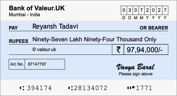 How to write a cheque for 97.94 lakh rupees