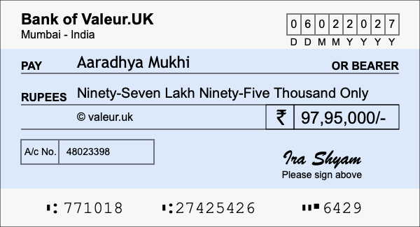 How to write a cheque for 97.95 lakh rupees
