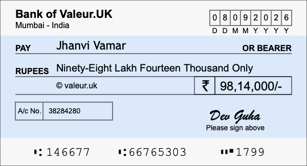 How to write a cheque for 98.14 lakh rupees