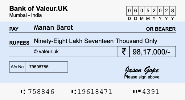 How to write a cheque for 98.17 lakh rupees