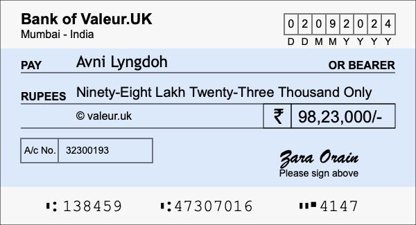 How to write a cheque for 98.23 lakh rupees How to write a cheque for 98.23 lakh rupees