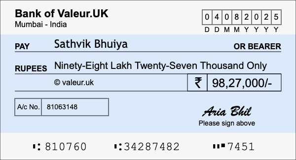 How to write a cheque for 98.27 lakh rupees How to write a cheque for 98.27 lakh rupees