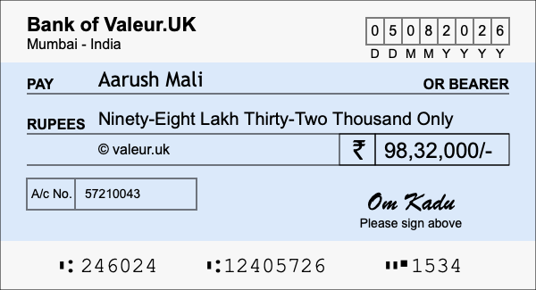 How to write a cheque for 98.32 lakh rupees How to write a cheque for 98.32 lakh rupees