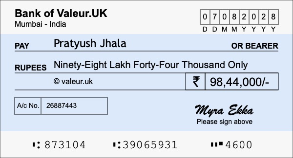 How to write a cheque for 98.44 lakh rupees How to write a cheque for 98.44 lakh rupees