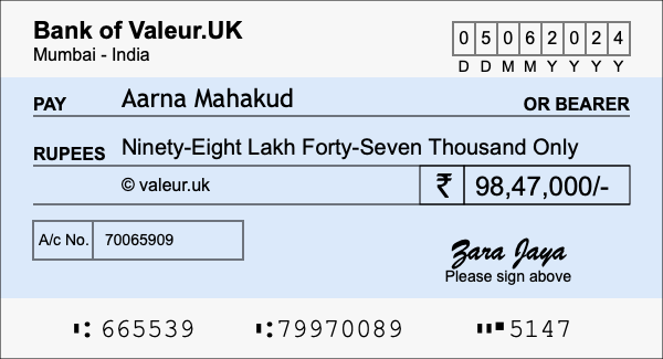 How to write a cheque for 98.47 lakh rupees How to write a cheque for 98.47 lakh rupees