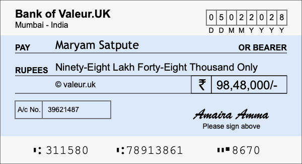 How to write a cheque for 98.48 lakh rupees How to write a cheque for 98.48 lakh rupees