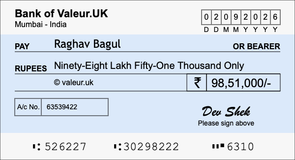 How to write a cheque for 98.51 lakh rupees How to write a cheque for 98.51 lakh rupees