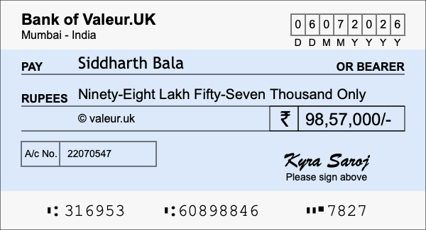 How to write a cheque for 98.57 lakh rupees How to write a cheque for 98.57 lakh rupees