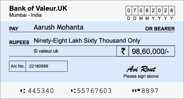 How to write a cheque for 98.6 lakh rupees How to write a cheque for 98.6 lakh rupees