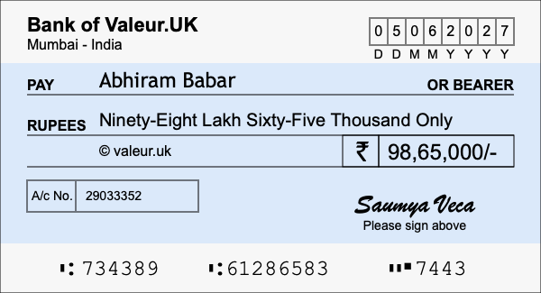 How to write a cheque for 98.65 lakh rupees How to write a cheque for 98.65 lakh rupees