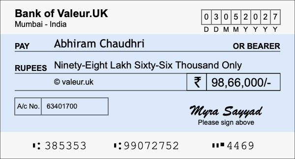 How to write a cheque for 98.66 lakh rupees How to write a cheque for 98.66 lakh rupees