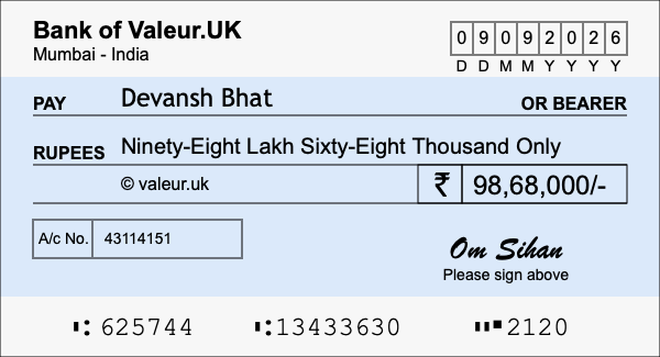How to write a cheque for 98.68 lakh rupees How to write a cheque for 98.68 lakh rupees