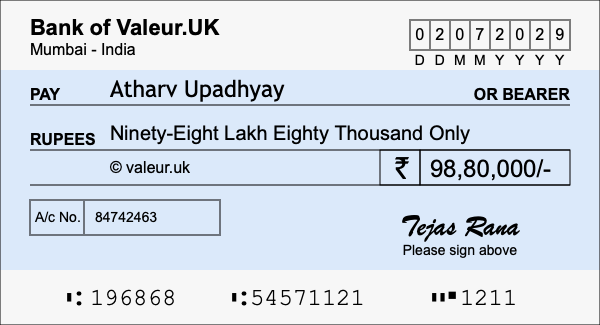 How to write a cheque for 98.8 lakh rupees How to write a cheque for 98.8 lakh rupees