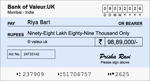 How to write a cheque for 98.89 lakh rupees How to write a cheque for 98.89 lakh rupees