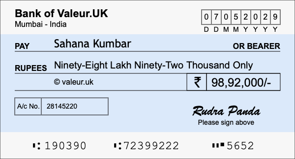 How to write a cheque for 98.92 lakh rupees How to write a cheque for 98.92 lakh rupees