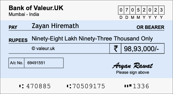 How to write a cheque for 98.93 lakh rupees How to write a cheque for 98.93 lakh rupees