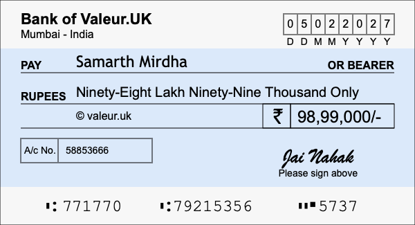 How to write a cheque for 98.99 lakh rupees How to write a cheque for 98.99 lakh rupees