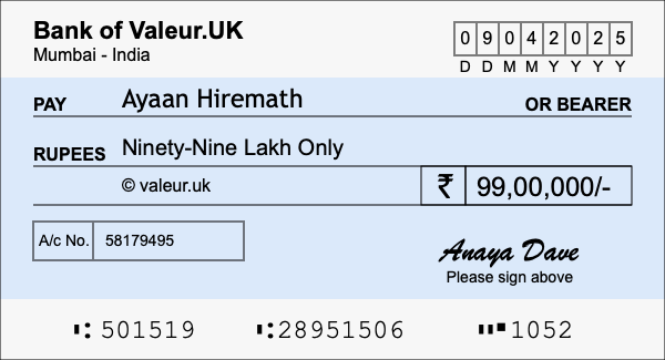How to write a cheque for 99 lakh rupees How to write a cheque for 99 lakh rupees