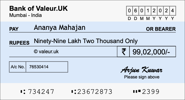 How to write a cheque for 99.02 lakh rupees How to write a cheque for 99.02 lakh rupees