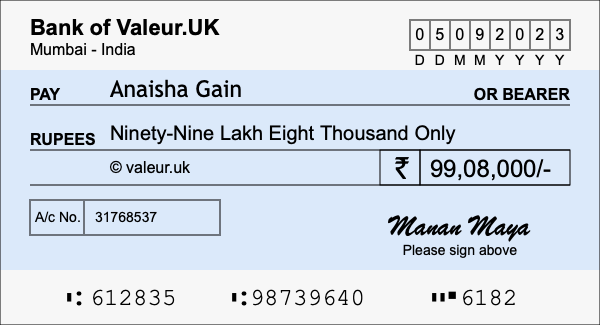 How to write a cheque for 99.08 lakh rupees How to write a cheque for 99.08 lakh rupees