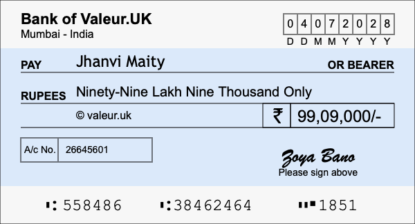 How to write a cheque for 99.09 lakh rupees How to write a cheque for 99.09 lakh rupees