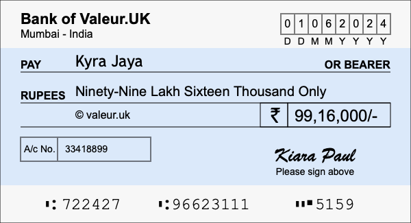 How to write a cheque for 99.16 lakh rupees How to write a cheque for 99.16 lakh rupees