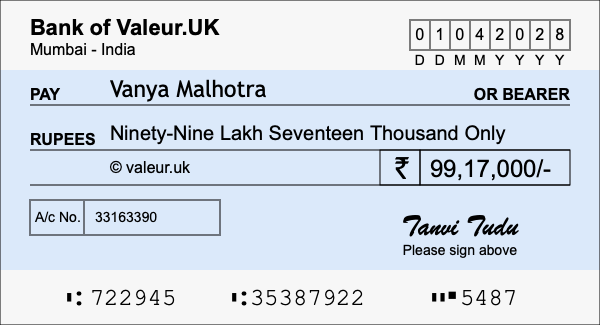 How to write a cheque for 99.17 lakh rupees How to write a cheque for 99.17 lakh rupees