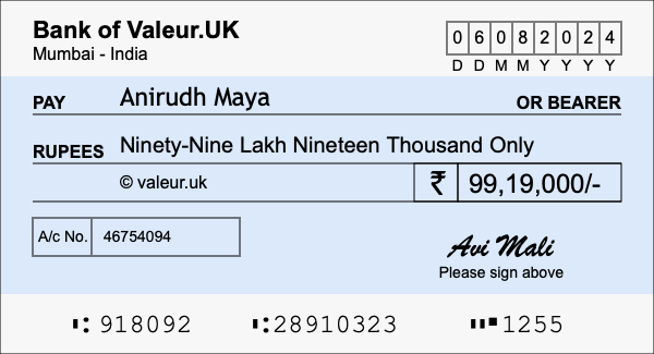 How to write a cheque for 99.19 lakh rupees How to write a cheque for 99.19 lakh rupees