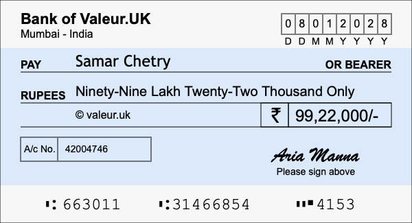 How to write a cheque for 99.22 lakh rupees How to write a cheque for 99.22 lakh rupees