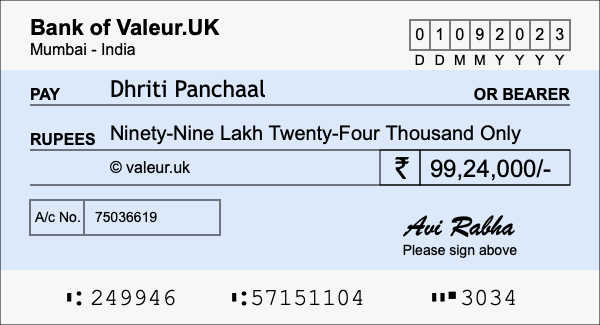 How to write a cheque for 99.24 lakh rupees How to write a cheque for 99.24 lakh rupees