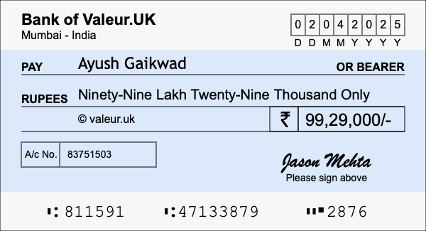How to write a cheque for 99.29 lakh rupees How to write a cheque for 99.29 lakh rupees