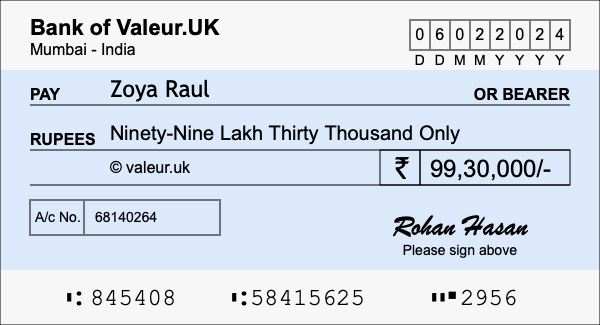 How to write a cheque for 99.3 lakh rupees How to write a cheque for 99.3 lakh rupees