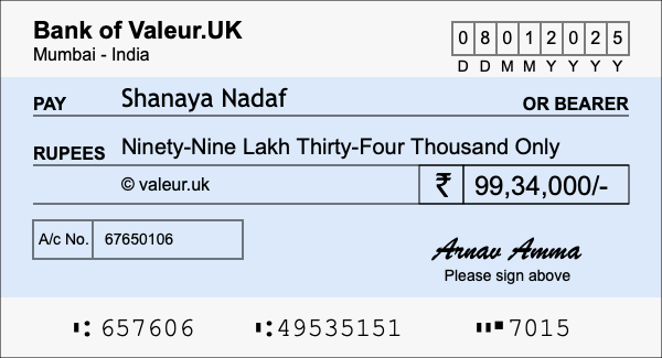 How to write a cheque for 99.34 lakh rupees