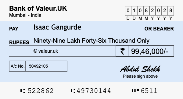 How to write a cheque for 99.46 lakh rupees