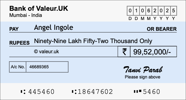 How to write a cheque for 99.52 lakh rupees