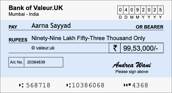 How to write a cheque for 99.53 lakh rupees How to write a cheque for 99.53 lakh rupees