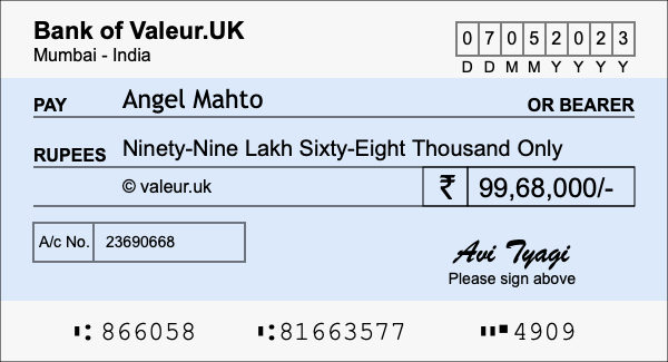 How to write a cheque for 99.68 lakh rupees