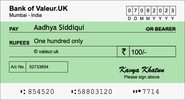 How to write a cheque for 100 rupees