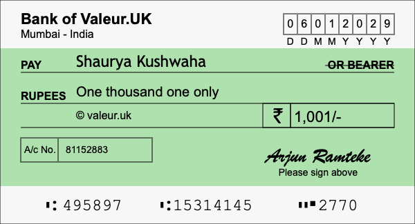 How to write a cheque for 1,001 rupees How to write a cheque for 1,001 rupees