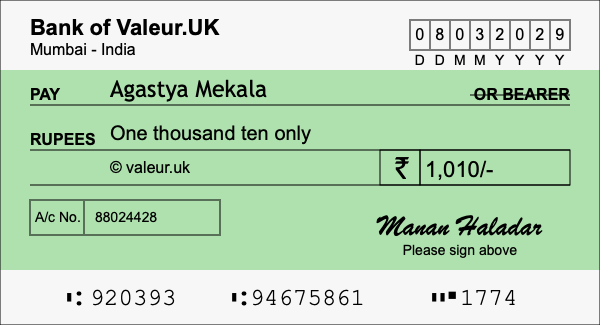 How to write a cheque for 1,010 rupees How to write a cheque for 1,010 rupees
