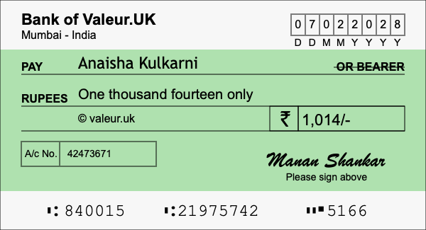 How to write a cheque for 1,014 rupees