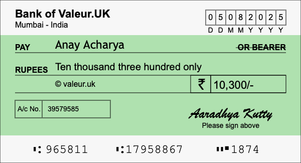 How to write a cheque for 10,300 rupees