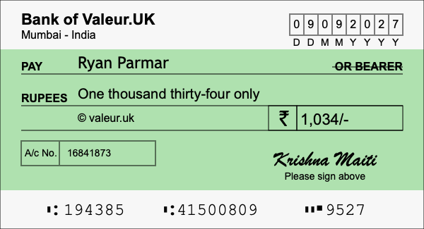 How to write a cheque for 1,034 rupees