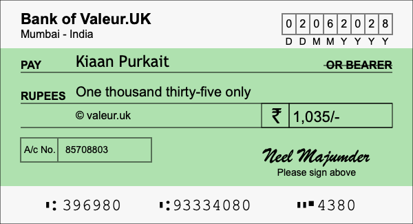 How to write a cheque for 1,035 rupees